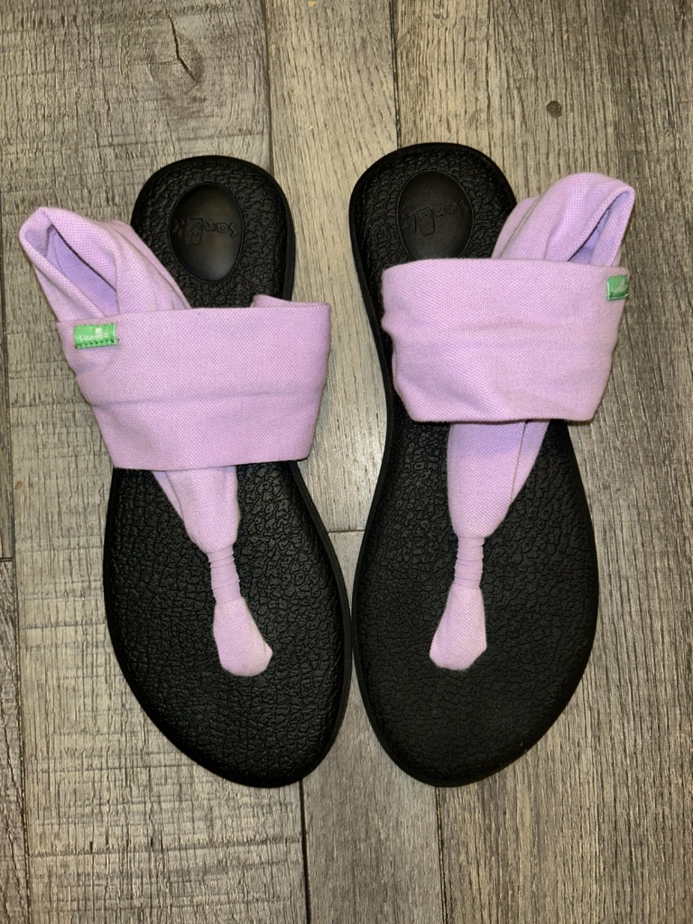 Sanuk Lavender Fabric Slingback Sandals with Black Footbed